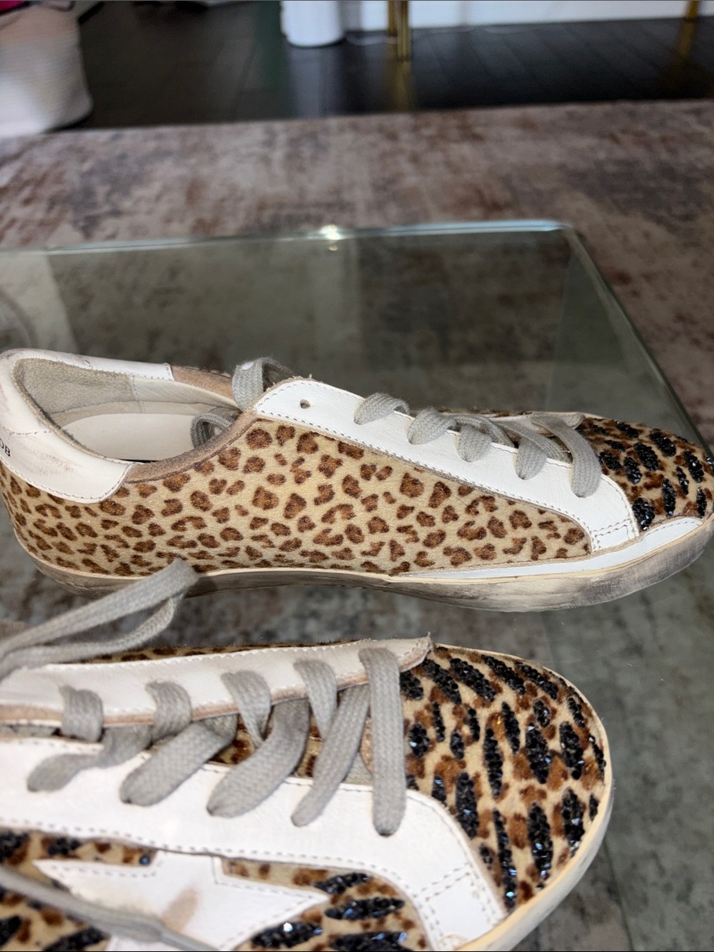 GOLDEN GOOSE SUPERSTARS LEOPARD FUR EMBELLISHED BlK CRYSTAL 38 - Picture 8 of 9